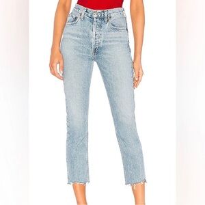 Agolde Riley High Rise Straight Jeans Raw Hem Cropped Size 28
